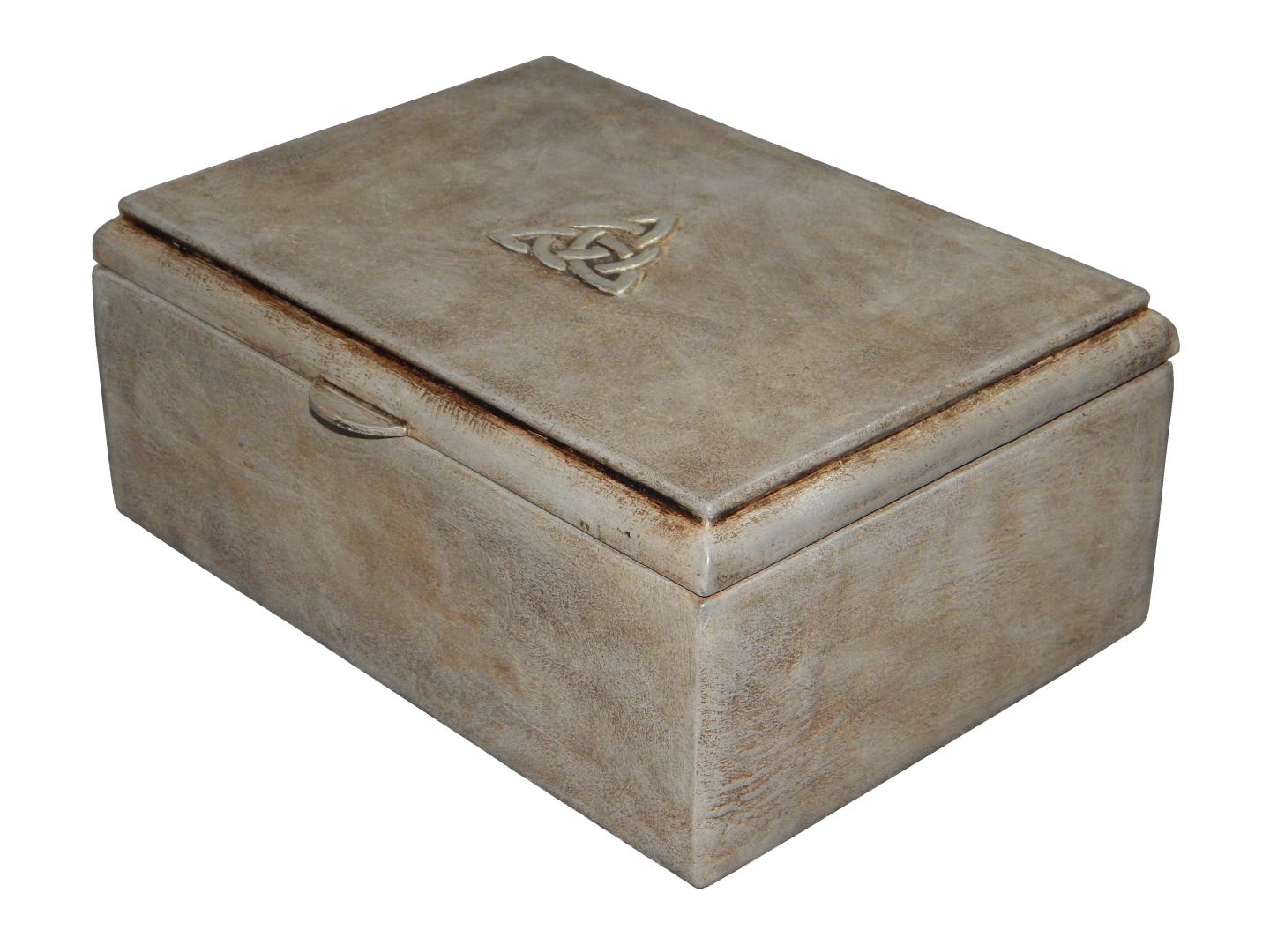 leather box with a silver celtic desing on top of the box